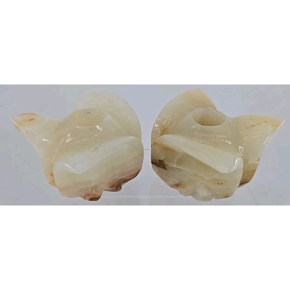 Vintage Pair Of Carved Alabaster Tulip Taper Candle‎ Holder - Mexico Beautiful!